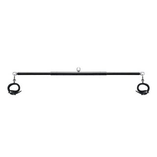 EasyToys Fotbojor/Handbojor Justerbar Spreader är en svart metall justerbar bar med manschetter i båda ändar, perfekt för dem som utforskar bondage sexleksaker.