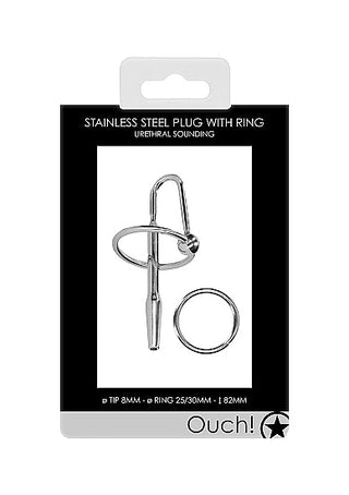 Rostfritt stålförpackning av Metall Dilator Med Ring för urinrörsljud, inklusive den noggrant utformade pluggen och separata ringen för komfort och precision.