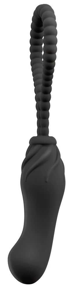 Black Velvets Strapless Strapon är en snygg, svart silikonbit med en böjd design och räfflat, ögla handtag för förbättrad funktionalitet.