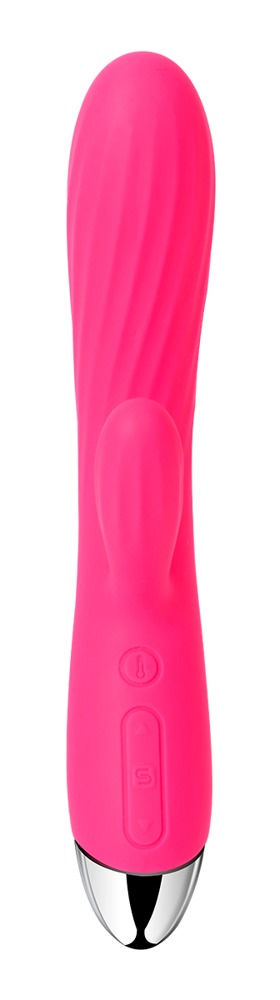 Svakom Angel är en rosa räfflad kaninvibrator med en metallisk bas, dubbla motorer och intuitiva frontkontrollknappar.