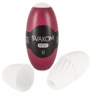 Utforska Svakom Hedy runkägg, med en lila och vit design med en texturerad insida och avtagbar keps för en förbättrad upplevelse. Denna innovativa sexleksak kombinerar stil och funktionalitet i ett elegant paket.