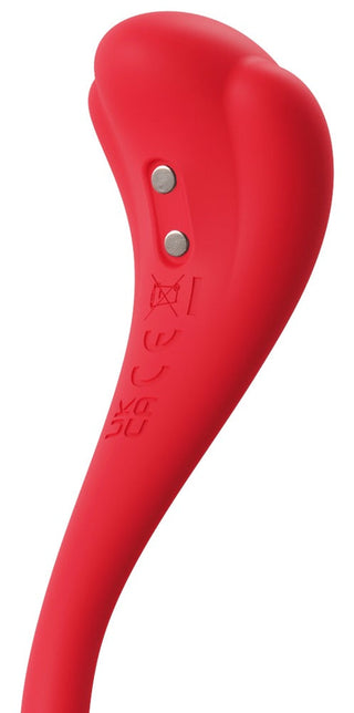 Phoenix Neo 2 är ett rött ergonomiskt plastverktyg med en böjd form med två metallnitar, designade för att ge kraftfulla vibrationer.