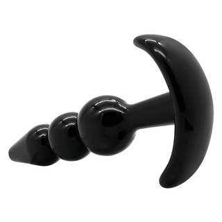 Analträning Ankar Buttplug 4-pack, med en svart, spiralformad design med ett böjt handtag, vilar elegant på en vit bakgrund - ett perfekt val för dig som utforskar sexleksaker.