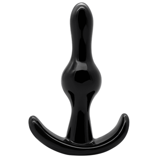 Analträning Ankar Buttplug 4-pack har eleganta, svarta, glänsande buttplug med en böjd bas för ergonomisk användning, perfekt för träning.
