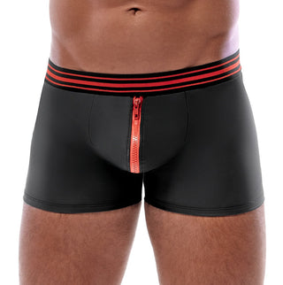 Någon bär Svenjoyment Kalsonger extra-tajta boxerkalsonger med en röd dragkedja och rödrandigt midjeband, som visar upp sin eleganta design och åtsittande passform.