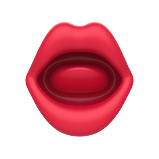 En 3D-illustration av röda läppar på en vit bakgrund ekar tjusningen av intima nöjen, som liknar den subtila elegansen hos en Teazers Vibrator med slickande klitorisstimulator.