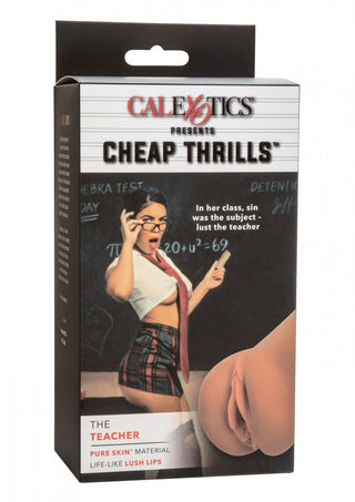 Förpackningar för Lösvagina Cheap Thrills har suggestiva bilder och text, som betonar dess verklighetstrogna touch med Pure Skin-material för en oförglömlig upplevelse.