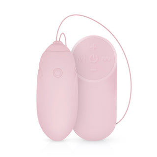 LuvEgg Trådlöst Vibrerande Ägg är en rosa, trådlös, vattentät, fjärrstyrd enhet med praktiska ström- och kontrollknappar.