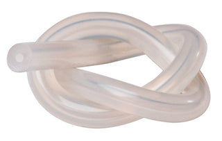 Ett genomskinligt rör knutet till en knut på en vit bakgrund speglar subtilt Jes-Extender Titaniums eleganta design, känd för sin styrka och effektivitet när det gäller att uppnå permanent penisförlängning.