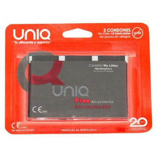Uniq Latexfri Kondomer 3-pack, designad för komfort och hypoallergen, har latexfria kondomer i slående röda och svarta förpackningar.