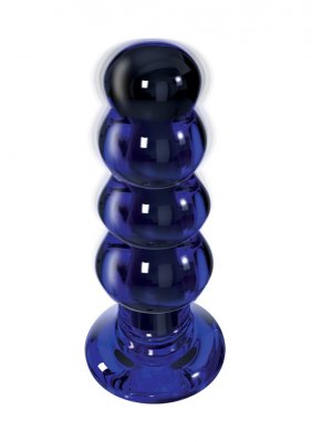 Buttocks Glas Analplugg är en glänsande blå, cylindrisk design med rundade staplade sfärer, perfekt för att förbättra din innovativa sexleksakerkollektion.