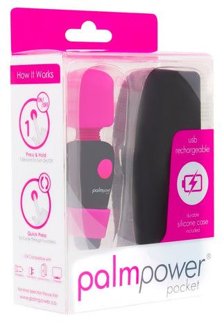 PalmPower Pocket Wand kommer i snygg förpackning med instruktioner och ett silikonfodral. Den har ett flexibelt huvud för komfort, flera vibrationslägen och USB-laddningsbarhet för bekvämlighet.