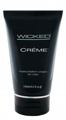 Svart tub märkt Wicked Onani Glidmedel 120ml, ett högkvalitativt glidmedel för män, perfekt för att förstärka din onanisessioner.