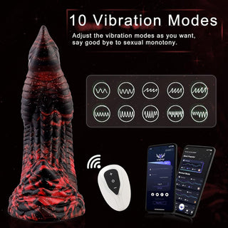 Wildolo Appstyrd Dildo 22 cm är en elegant designad svart och röd texturerad vuxenleksak med flera vibrationslägen, alla enkelt styrda via smartphone eller fjärrkontroll, som lovar en anpassningsbar och spännande upplevelse.