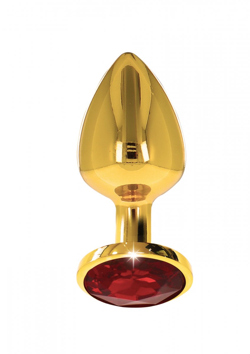 Guld Buttplug - Röd Kristall Medium